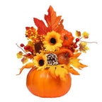 Magia d'autunno | Zucca decorativa con fiori artificiali | 25| 30cm| Decorazioni autunnali e di Halloween