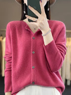 Maglione cardigan con scollo a O chic primaverile - Top lavorato a maglia da donna in lana merino al 100%.