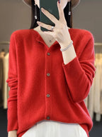 Maglione cardigan con scollo a O chic primaverile - Top lavorato a maglia da donna in lana merino al 100%.