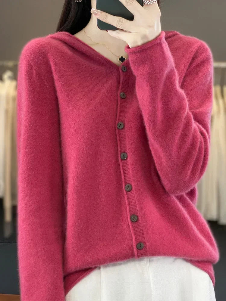Pauline: maglione cardigan in lana 100% per l'inverno
