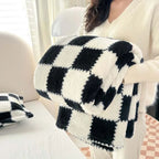 Coperta in pile Pandaluna con motivo a quadri | Morbido e traspirante | Per divano, letto e ufficio | Lavabile in lavatrice | Rosa/Bianco