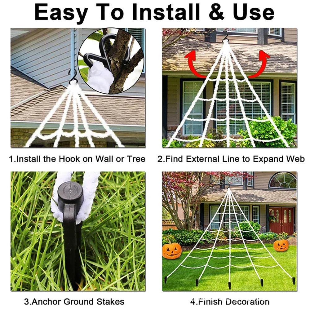 CreepyWeb Ragnatela XXL | Triangolare | 5 metri| Soffice decorazione di Halloween per giardino e casa