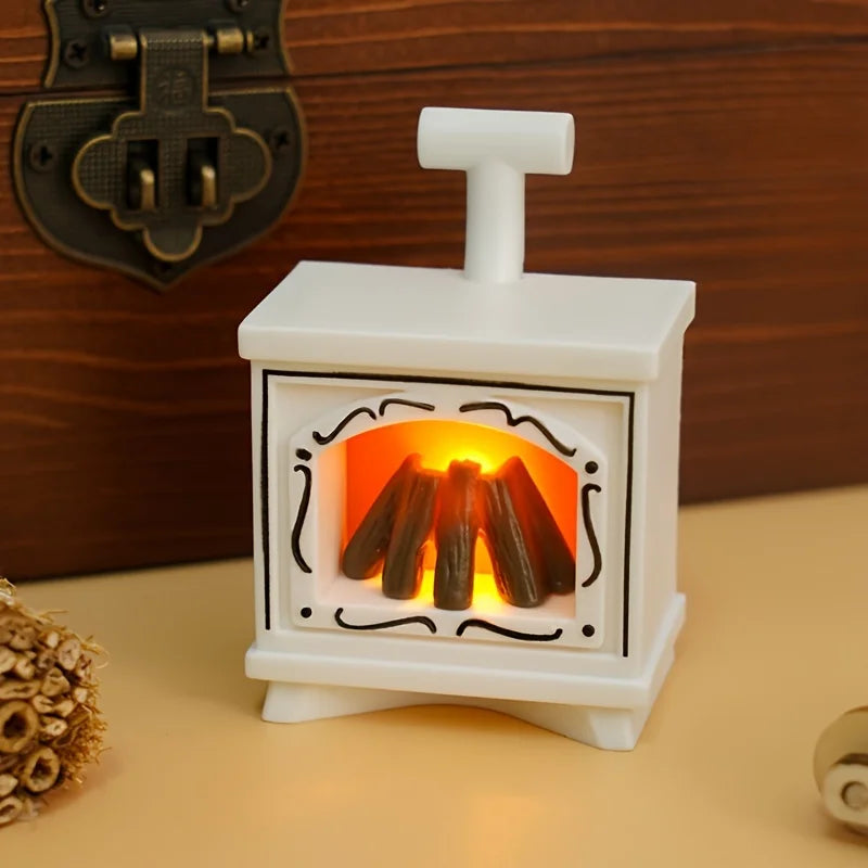 Caminetto per casa delle bambole Minoria in miniatura | Con effetto luce | Scala 1:12 | Natale e decorazioni per la casa | 7×4,9 cm
