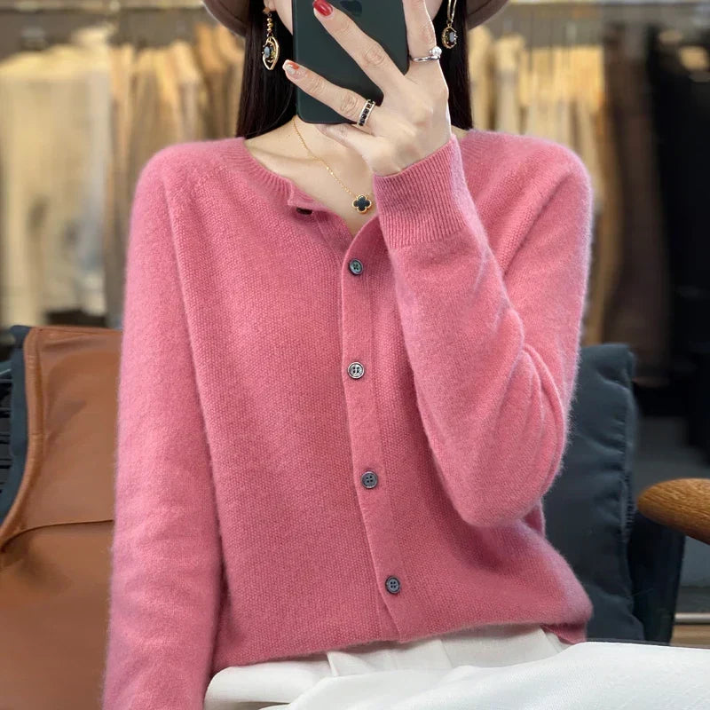 Nalani - Comodo maglione/cardigan in lana merino 100% con dettagli con bottoni