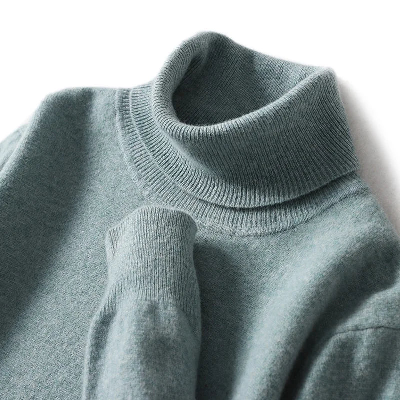 Maglione dolcevita da uomo in pura lana al 100% - Maglione lavorato a maglia sciolto di grandi dimensioni per autunno e inverno
