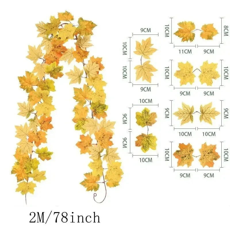 Ghirlanda autunnale Aurelia | Ghirlanda di foglie d'acero artificiali | 200cm| Decorazioni per la casa e il giardino