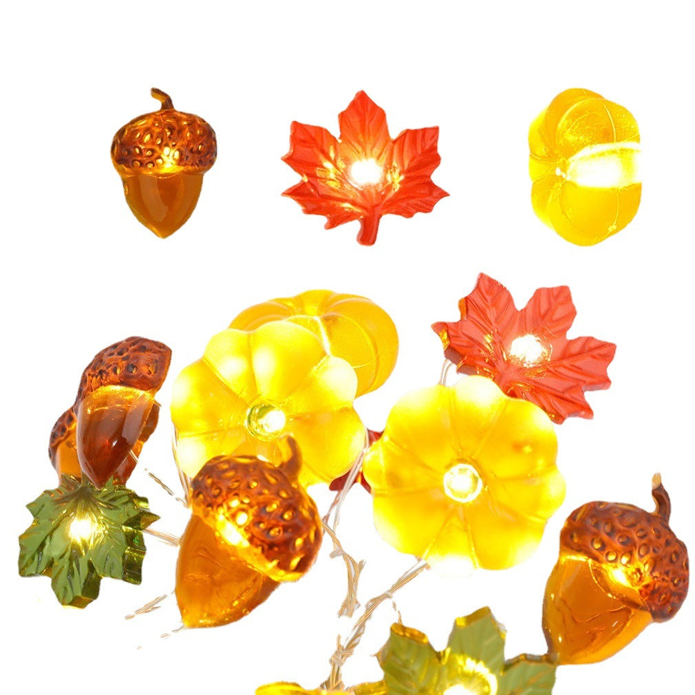 Moderna decorazione a forma di zucca in acero e ghianda del Ringraziamento, con 30 luci a LED