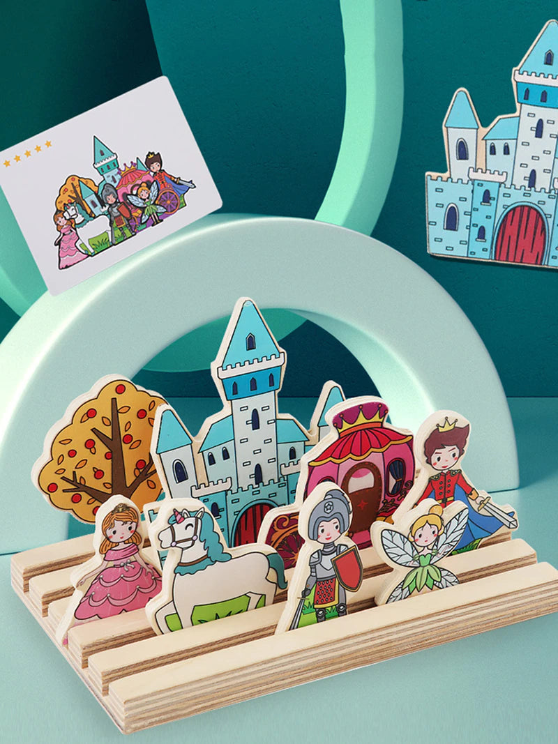 Puzzle 3D creativo in legno | Gioco di combinazioni da favola