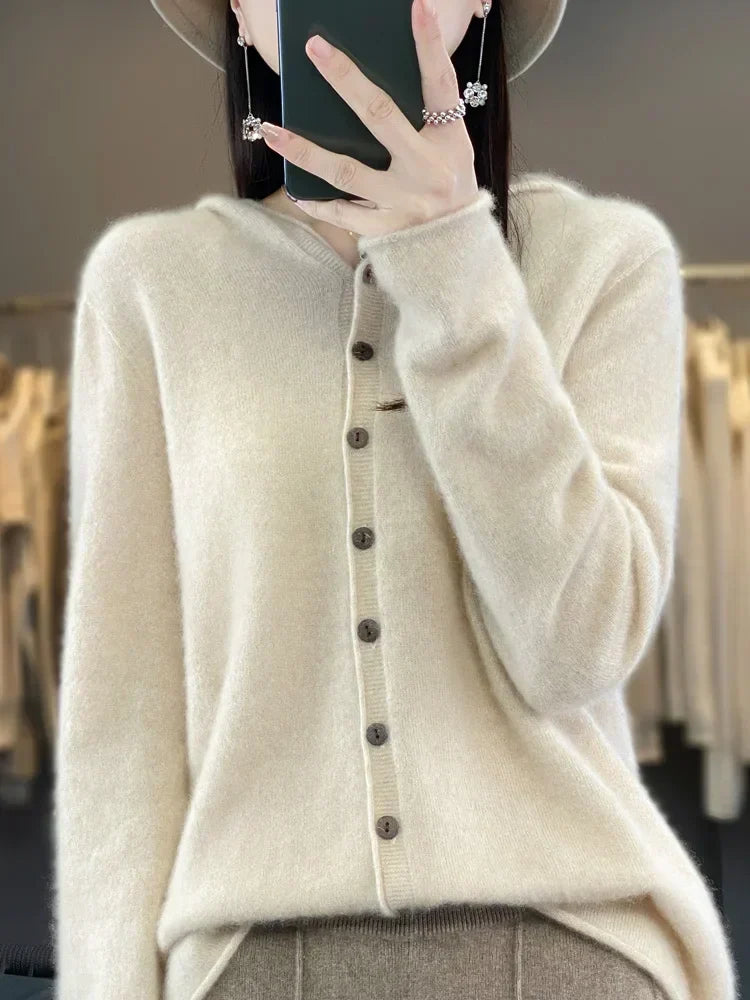 Pauline: maglione cardigan in lana 100% per l'inverno