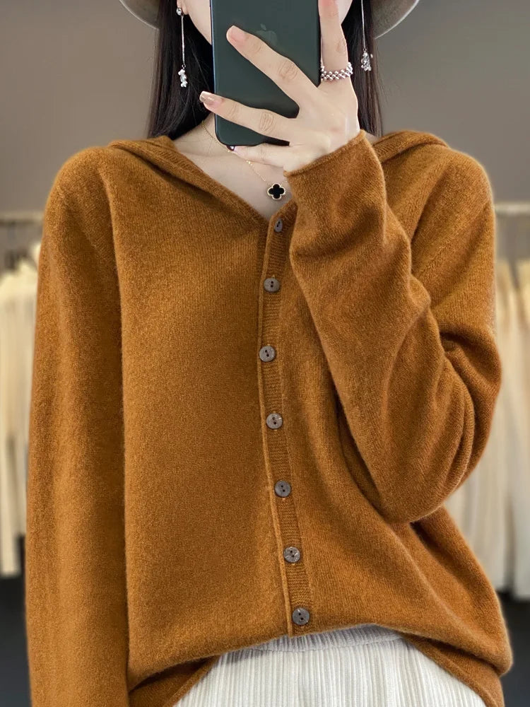 Pauline: maglione cardigan in lana 100% per l'inverno
