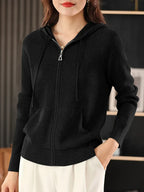 Cardigan/maglione con cerniera e cappuccio in misto lana Lana | Cappotto lavorato a maglia spessa per l'autunno e l'inverno