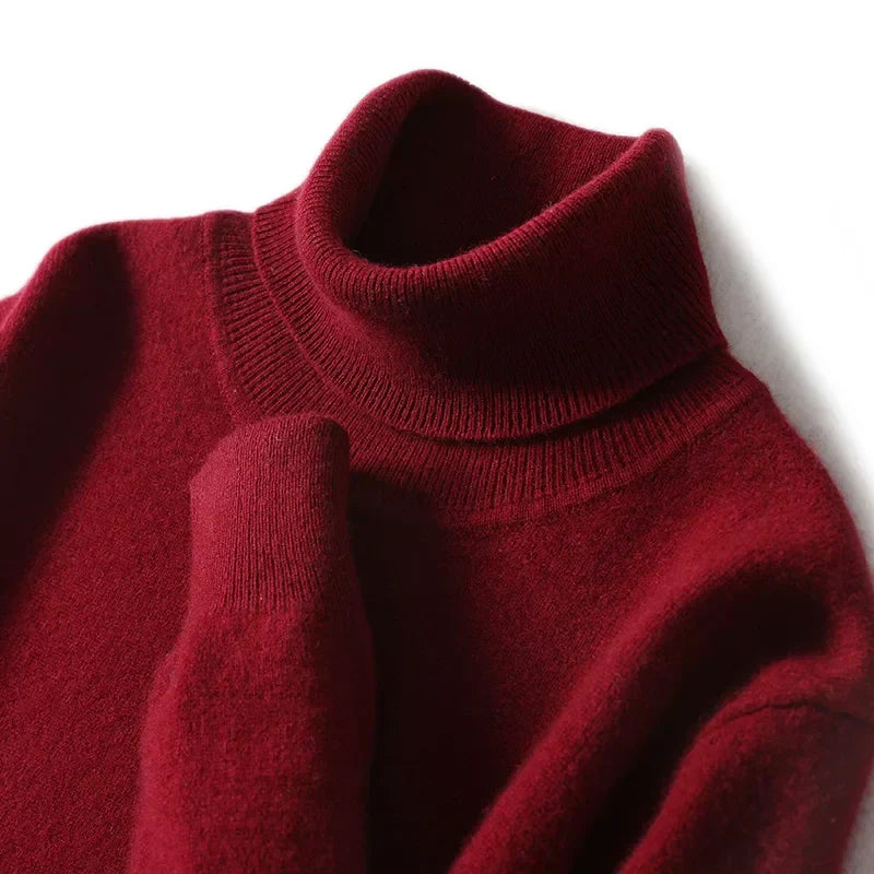Maglione dolcevita da uomo in pura lana al 100% - Maglione lavorato a maglia sciolto di grandi dimensioni per autunno e inverno