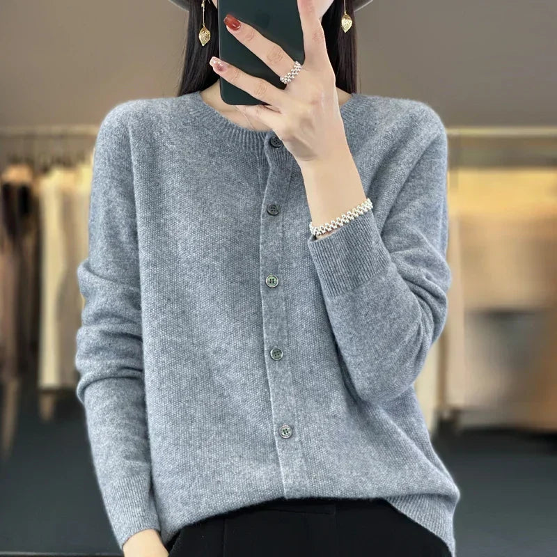 Cardigan ampio in pura lana 100% - Maglione girocollo autunno/inverno da donna