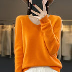 Maglione da donna con scollo a V in lana merino Aurelle, essenziale per tutti i giorni