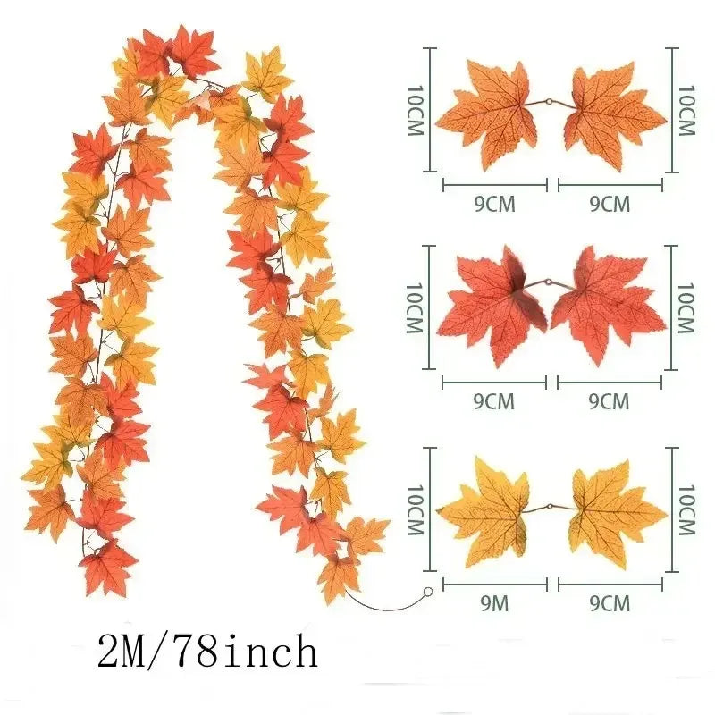 Ghirlanda autunnale Aurelia | Ghirlanda di foglie d'acero artificiali | 200cm| Decorazioni per la casa e il giardino