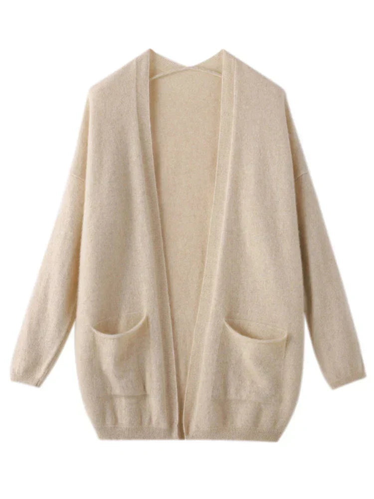 Cardigan/maglione Grace da donna autunno inverno | 100% Lana Merino, Tinta Unita, con Tasche