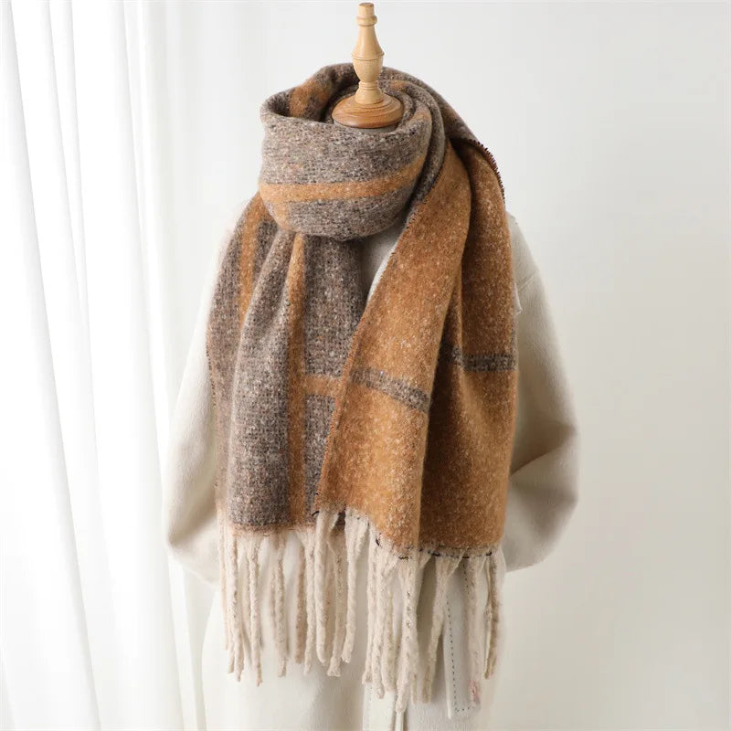 CashmiraLux | Sciarpa e stola invernali da donna | Mix cashmere-pashmina | 220×42cm| Con Frange