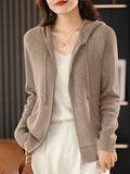 Cardigan/maglione con cerniera e cappuccio in misto lana Lana | Cappotto lavorato a maglia spessa per l'autunno e l'inverno