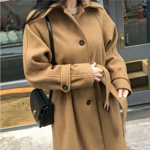 Cappotto lungo da donna con cintura | Elegante e caldo per l'inverno