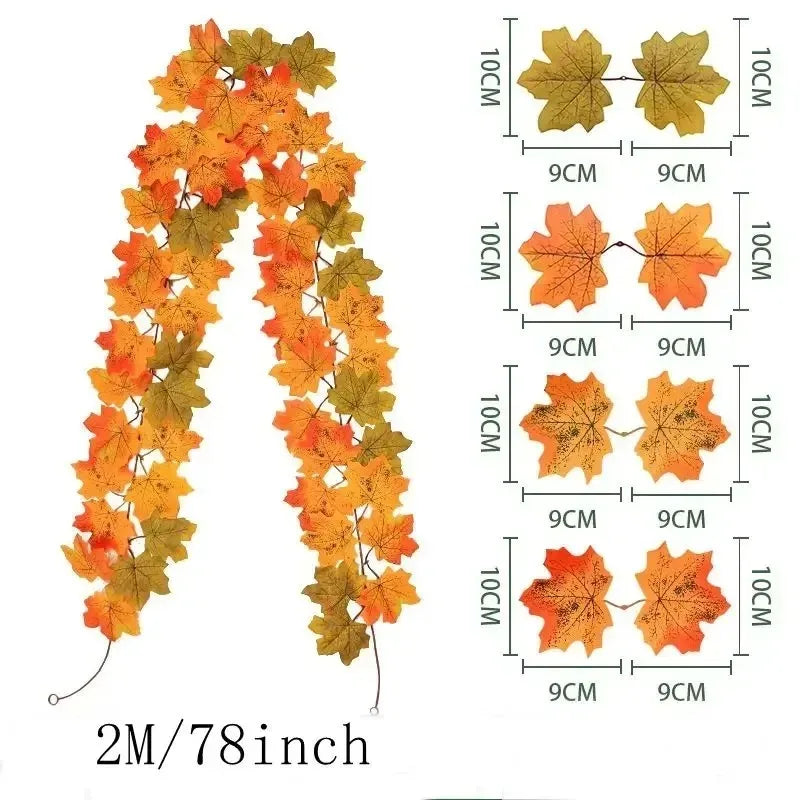 Ghirlanda autunnale Aurelia | Ghirlanda di foglie d'acero artificiali | 200cm| Decorazioni per la casa e il giardino