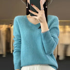 Maglione da donna con scollo a V in lana merino Aurelle, essenziale per tutti i giorni