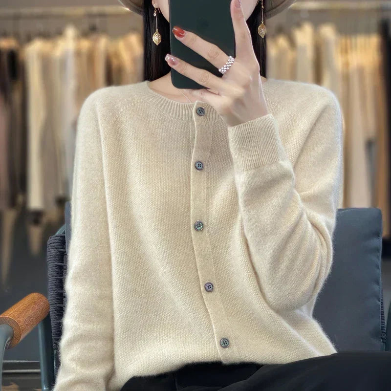 Cardigan ampio in pura lana 100% - Maglione girocollo autunno/inverno da donna