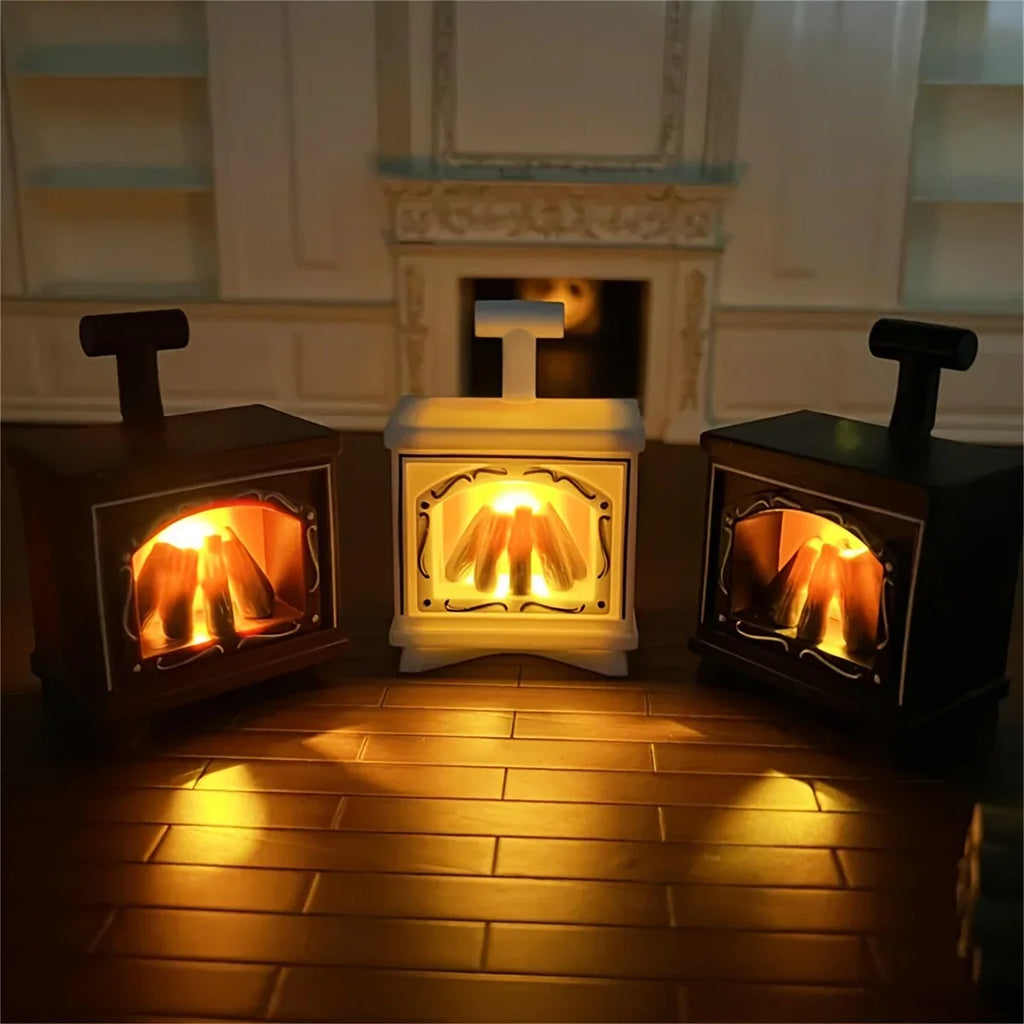 Caminetto per casa delle bambole Minoria in miniatura | Con effetto luce | Scala 1:12 | Natale e decorazioni per la casa | 7×4,9 cm