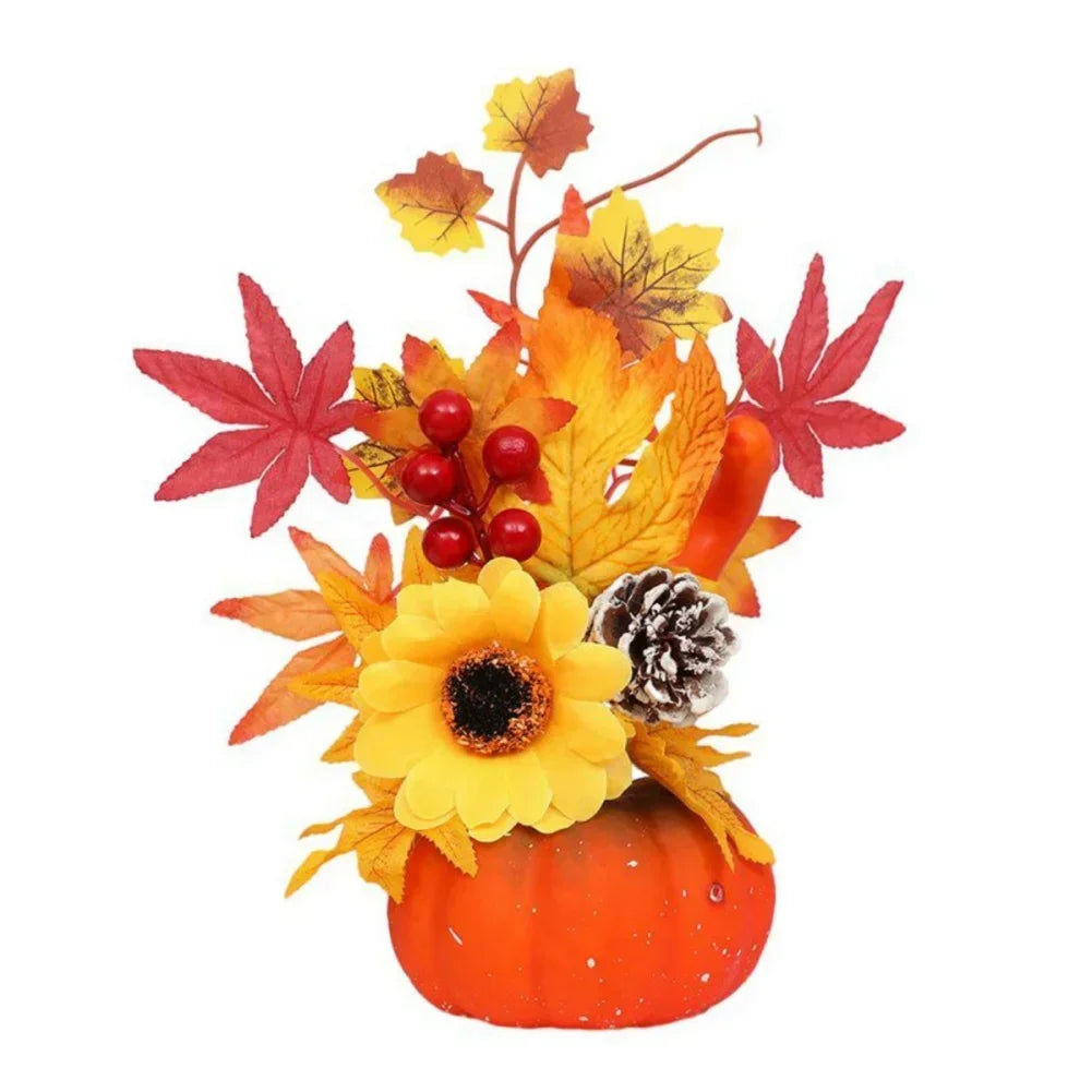 Magia d'autunno | Zucca decorativa con fiori artificiali | 25| 30cm| Decorazioni autunnali e di Halloween