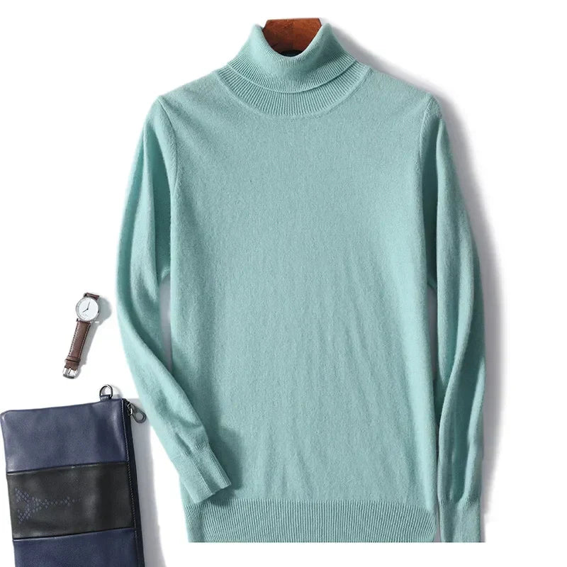 Maglione dolcevita da uomo in pura lana al 100% - Maglione lavorato a maglia sciolto di grandi dimensioni per autunno e inverno