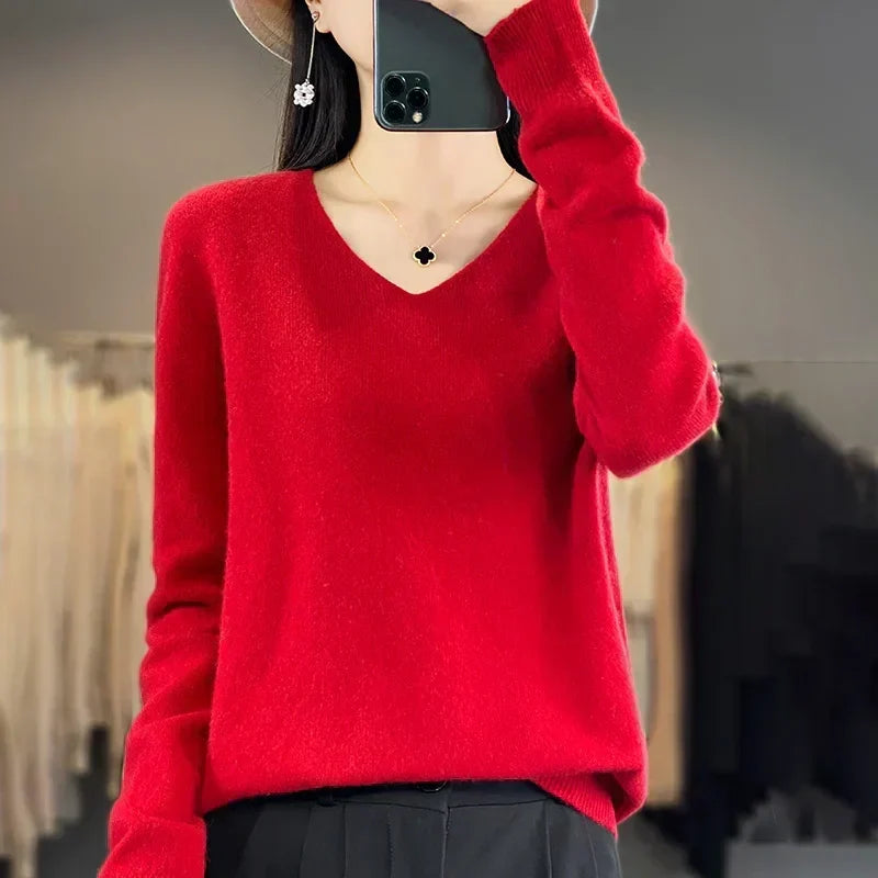 Maglione da donna con scollo a V in lana merino Kirrea Kirrea