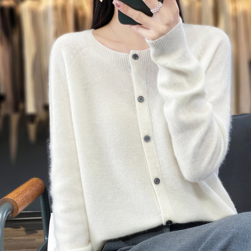 Nalani - Comodo maglione/cardigan in lana merino 100% con dettagli con bottoni