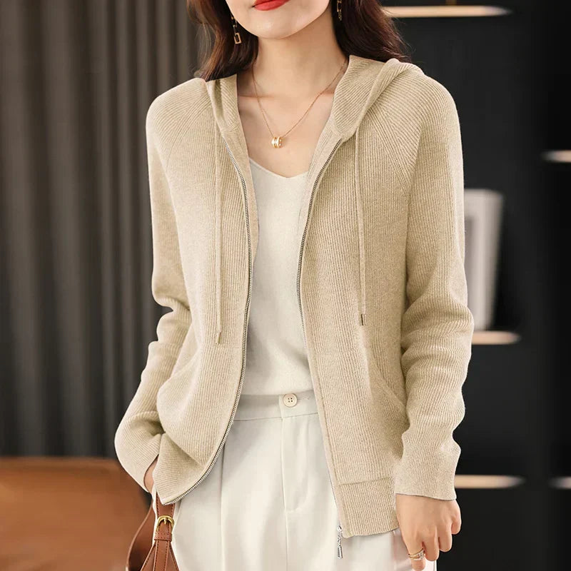 Cardigan/maglione con cerniera e cappuccio in misto lana Lana | Cappotto lavorato a maglia spessa per l'autunno e l'inverno