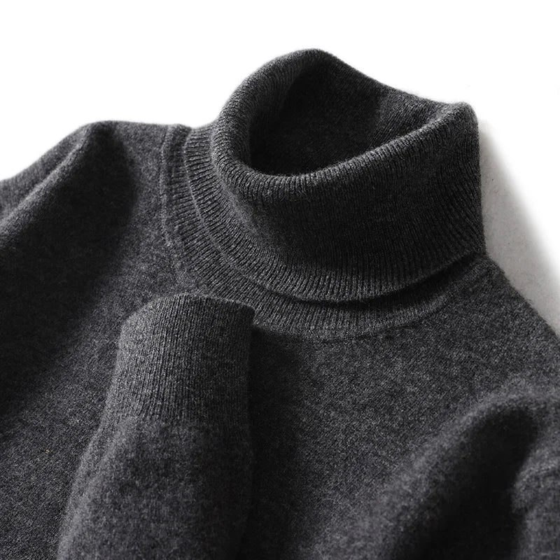 Maglione dolcevita da uomo in pura lana al 100% - Maglione lavorato a maglia sciolto di grandi dimensioni per autunno e inverno
