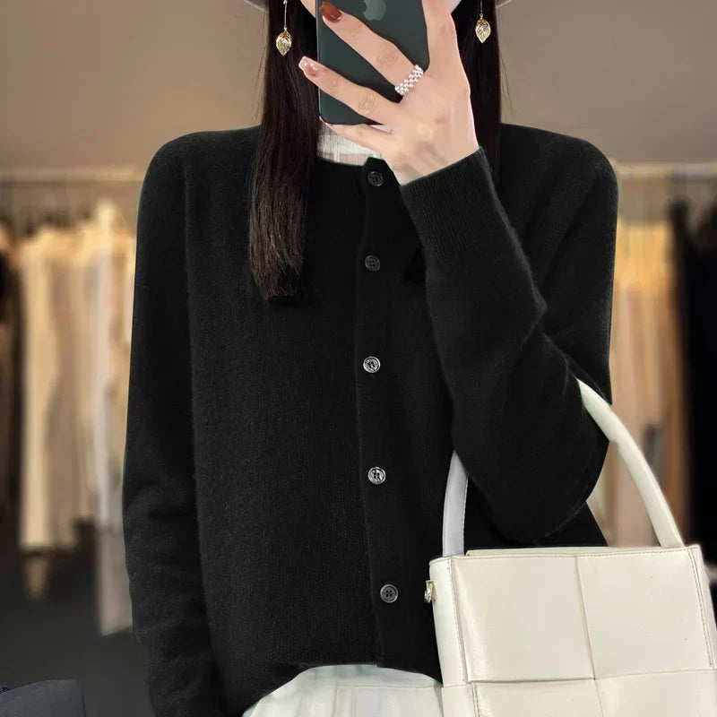 Cardigan ampio in pura lana 100% - Maglione girocollo autunno/inverno da donna