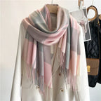 Sciarpa oversize da donna a quadri - Morbida lana, invernale con frange