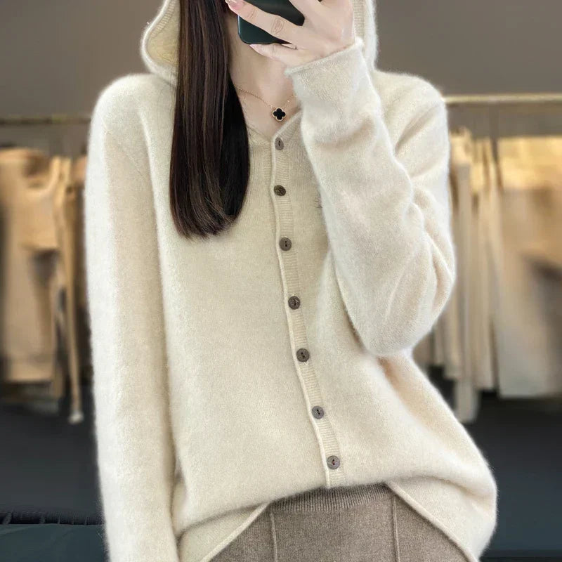 Pauline: maglione cardigan in lana 100% per l'inverno