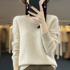 Maglione da donna con scollo a V in lana merino Aurelle, essenziale per tutti i giorni