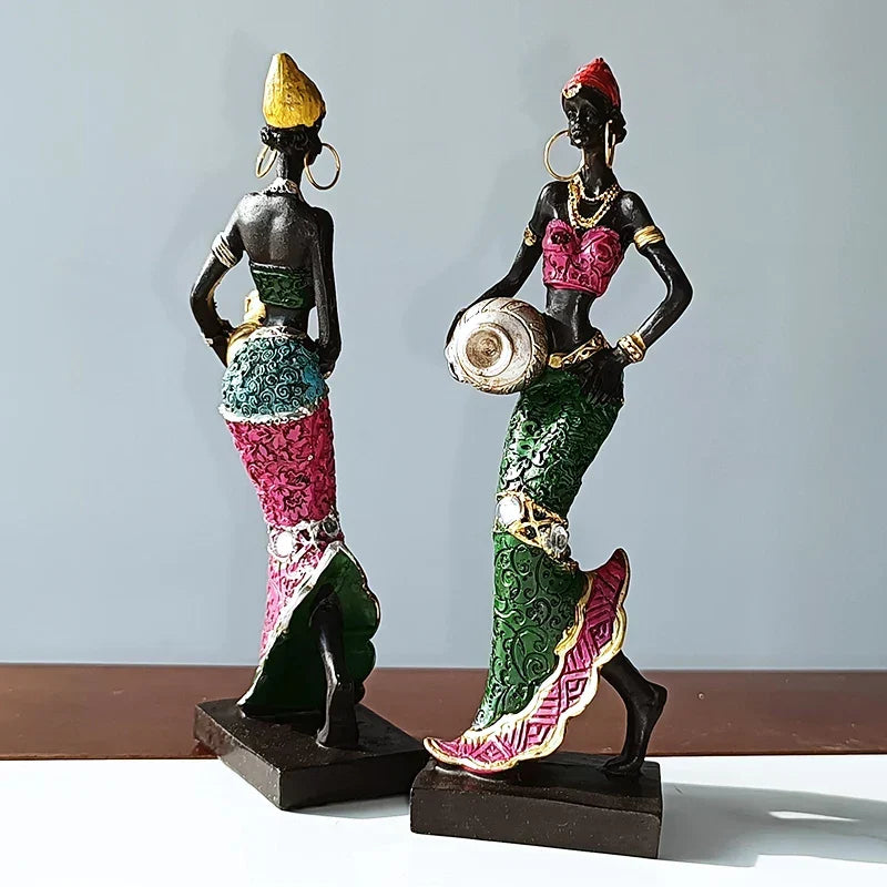 Decor Statue decorative Scultura Decorazione della casa Soggiorno Persone nere Bambola personalizzata Artigianato in resina in tre pezzi