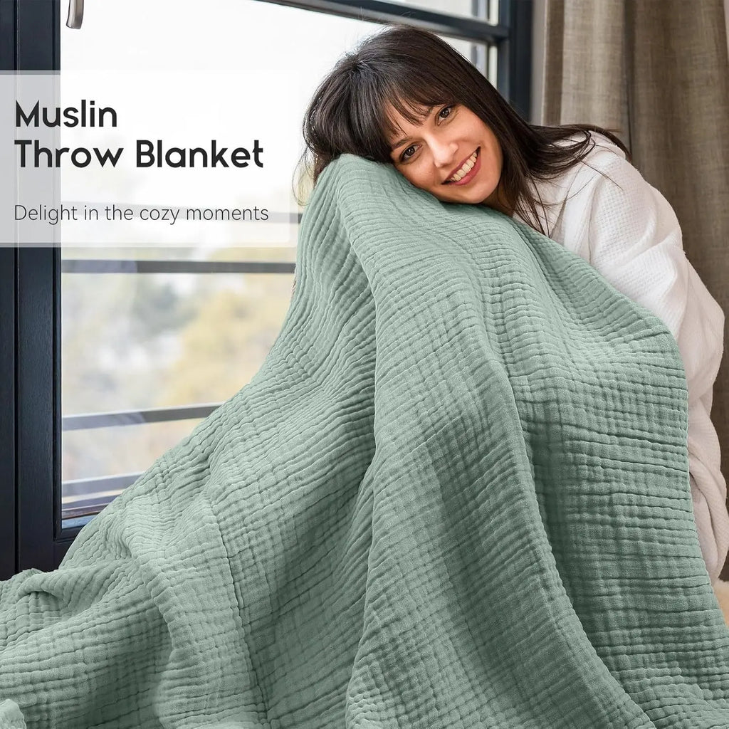 Brezza di cotone | Coperta in mussola 100% cotone | 6 strati, traspirante e leggero | Per divano e letto