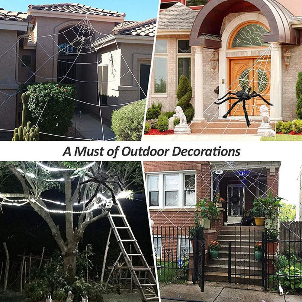 CreepyWeb Ragnatela XXL | Triangolare | 5 metri| Soffice decorazione di Halloween per giardino e casa