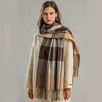 Sciarpa oversize da donna a quadri - Morbida lana, invernale con frange