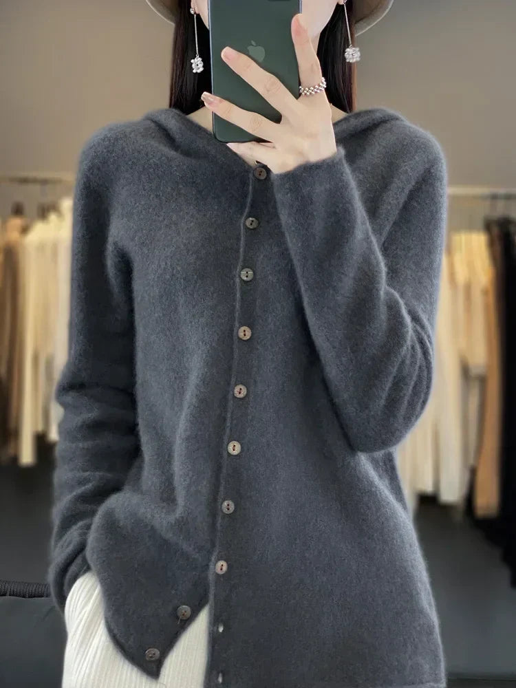 Pauline: maglione cardigan in lana 100% per l'inverno