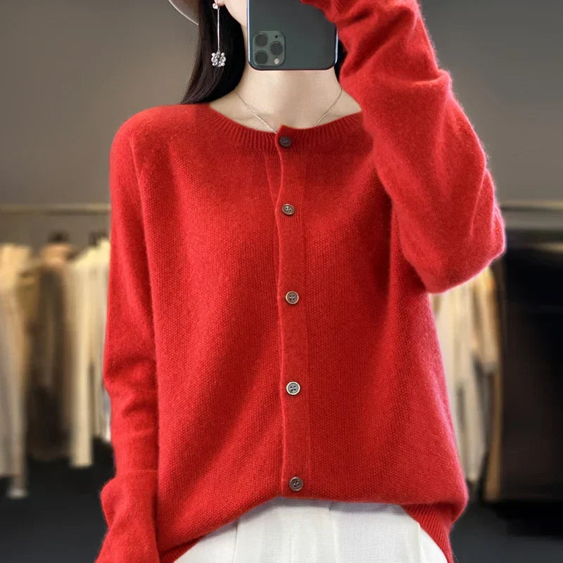 Cardigan ampio in pura lana 100% - Maglione girocollo autunno/inverno da donna