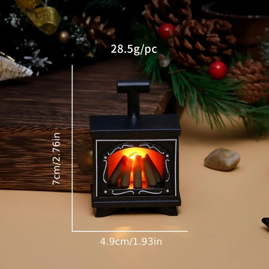 Caminetto per casa delle bambole Minoria in miniatura | Con effetto luce | Scala 1:12 | Natale e decorazioni per la casa | 7×4,9 cm