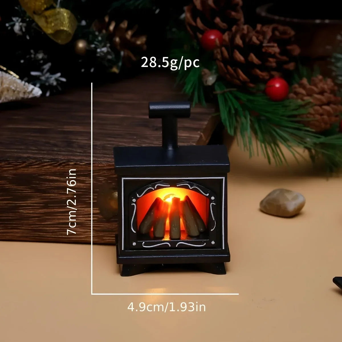 Caminetto per casa delle bambole Minoria in miniatura | Con effetto luce | Scala 1:12 | Natale e decorazioni per la casa | 7×4,9 cm