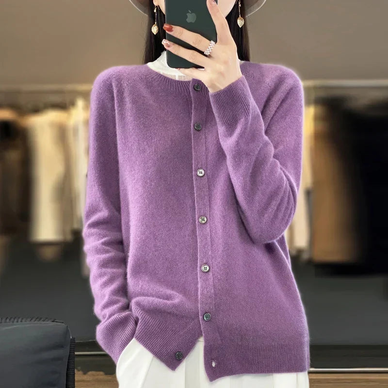 Nalani - Comodo maglione/cardigan in lana merino 100% con dettagli con bottoni