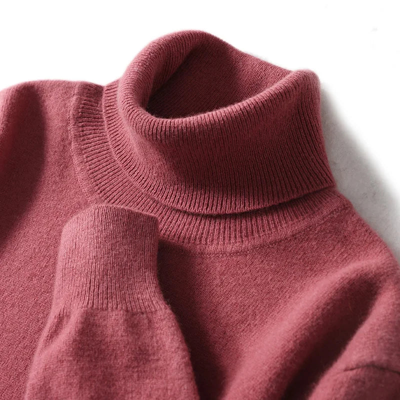 Maglione dolcevita da uomo in pura lana al 100% - Maglione lavorato a maglia sciolto di grandi dimensioni per autunno e inverno