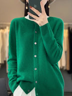 Maglione cardigan con scollo a O chic primaverile - Top lavorato a maglia da donna in lana merino al 100%.