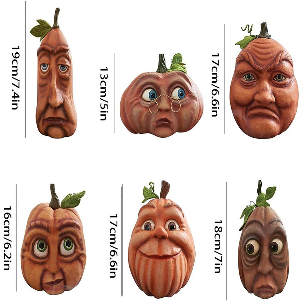 Decorazione di Halloween con volti di zucca espressivi