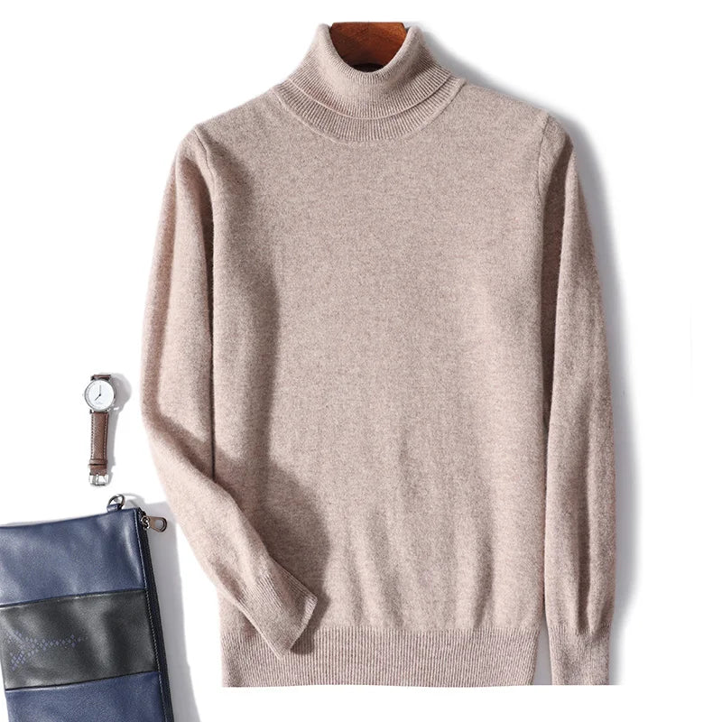Maglione dolcevita da uomo in pura lana al 100% - Maglione lavorato a maglia sciolto di grandi dimensioni per autunno e inverno